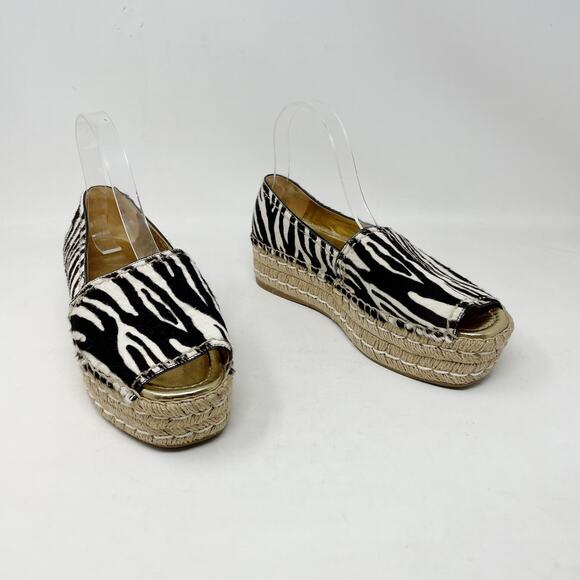 Prada Zebra Print Calf Hair Espadrilles Slip On Platform Open Toe Shoes 39 9 - Picture 1 of 16